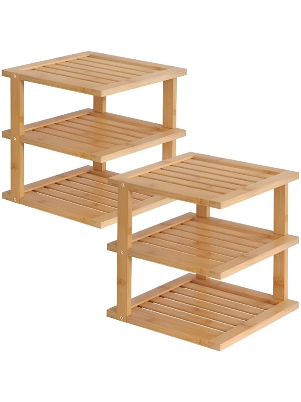 2 Pack Bamboo Corner Shelf,3 Tier Kitchen Cabinet Organizer for Plates & Dishes